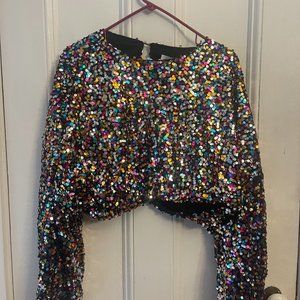 12th Tribe Dancing Queen Confetti Sequin Long Sleeve Top